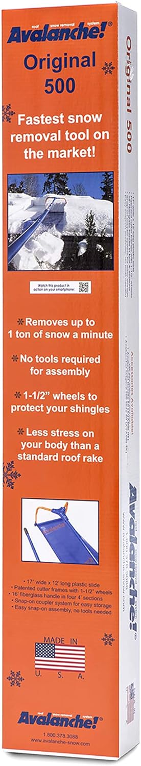 Snow Roof Rake by Avalanche! Original 500 with Slide Material: Easy Heavy Snow Removal for Standard Asphalt Shingled Roofs to Prevent Ice Dams and Damage. 17 Inch Wide, 16 Feet Long, 1.5 Inch Wheels - Image 3