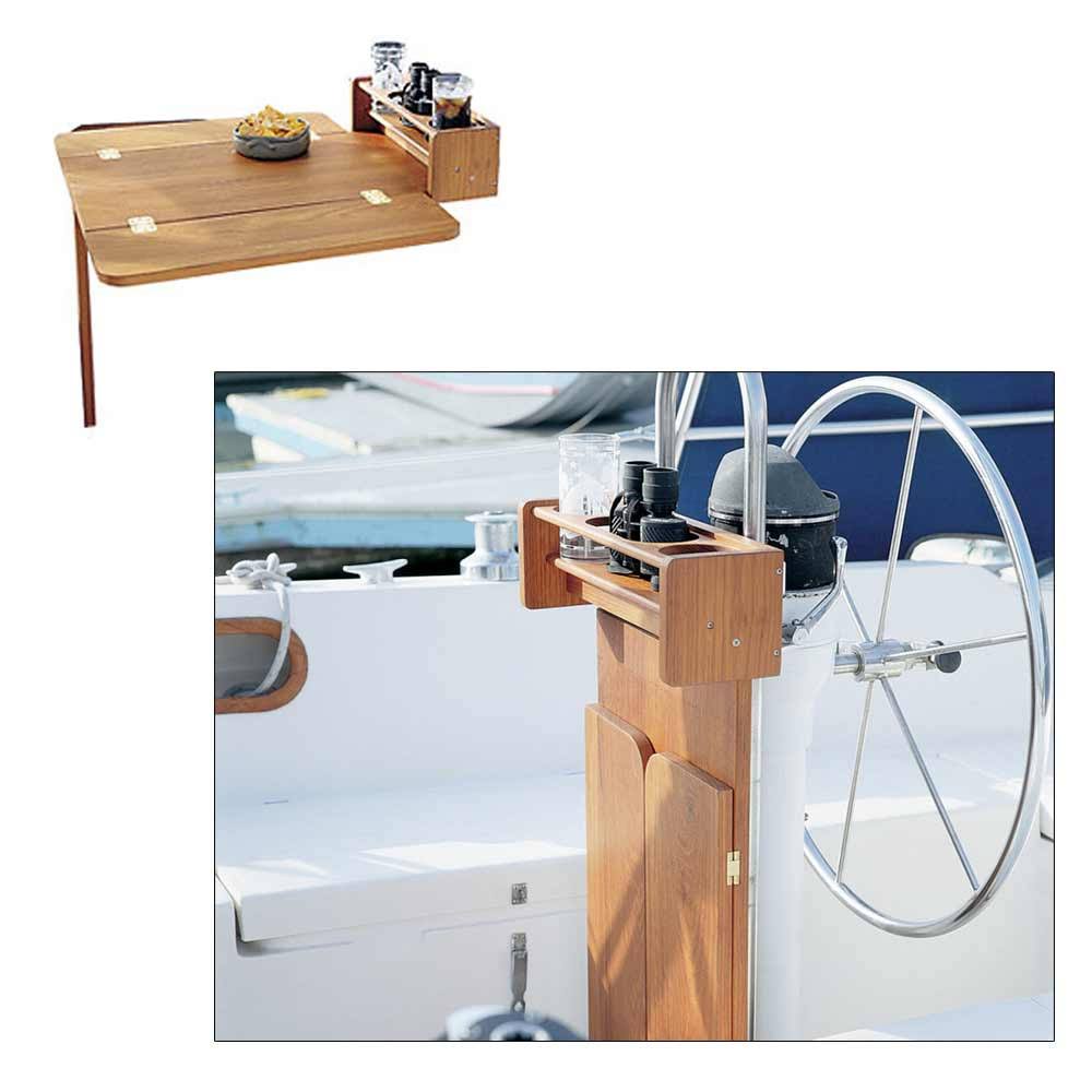 Whitecap Cockpit Table W/FOLDING Leaves Drinkholder Table Top – Holds 4 - Image 5