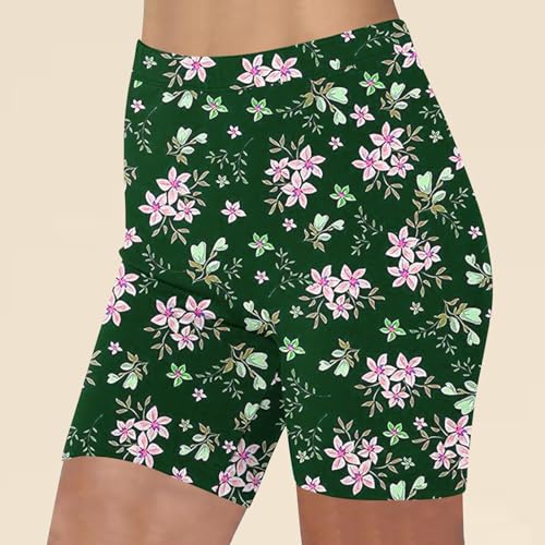 Women Workout Yoga Shorts High Waist 8 Biker No Front Seam Cream Floral Print Athletic Shorts Bike Short with Pockets - Image 2