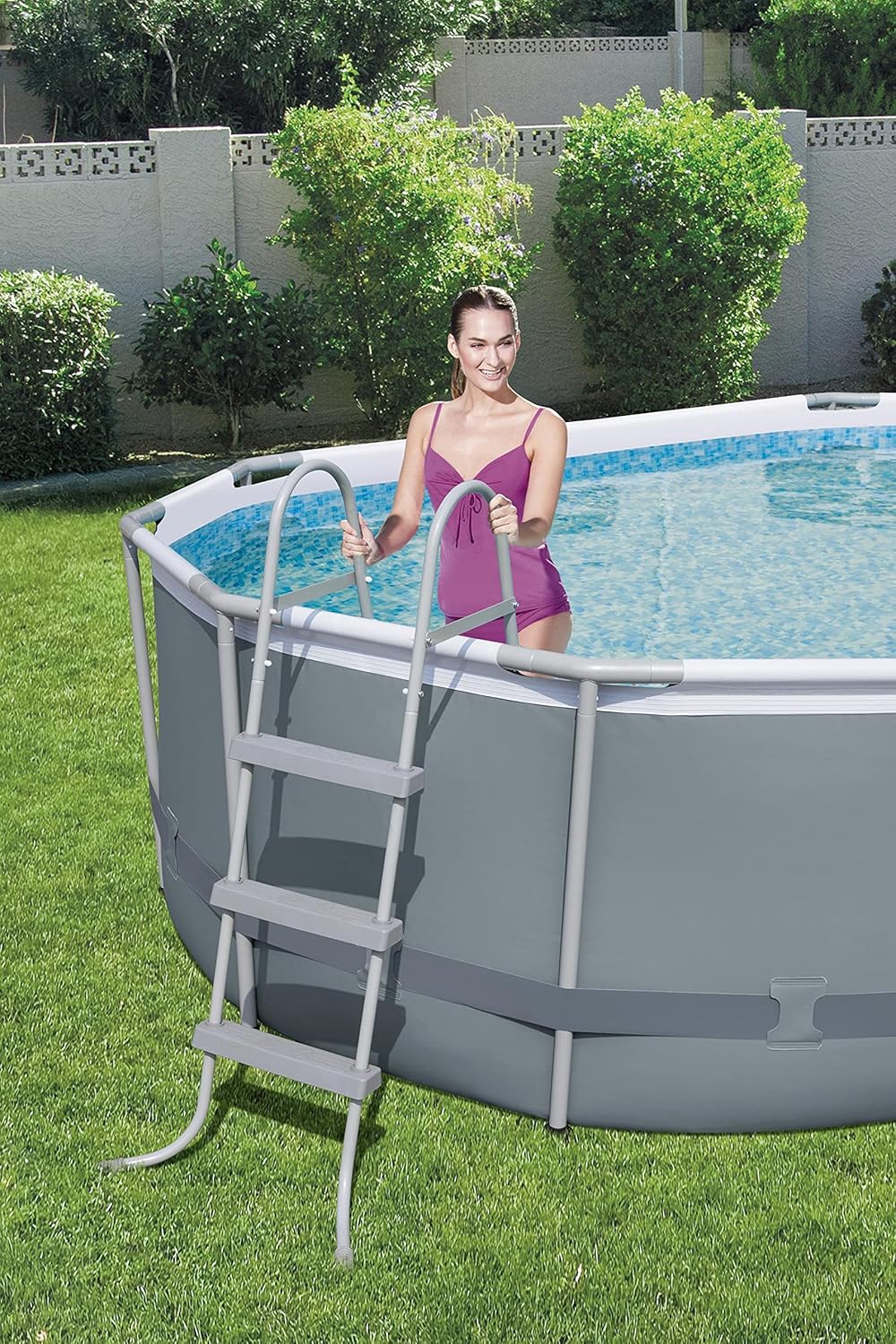 Bestway 56655E Power Steel 16ft x 10ft x 42in Outdoor Oval Frame Above Ground Swimming Pool Set with 1000 GPH Cartridge Filter Pump, Ladder, and Cover - Image 13