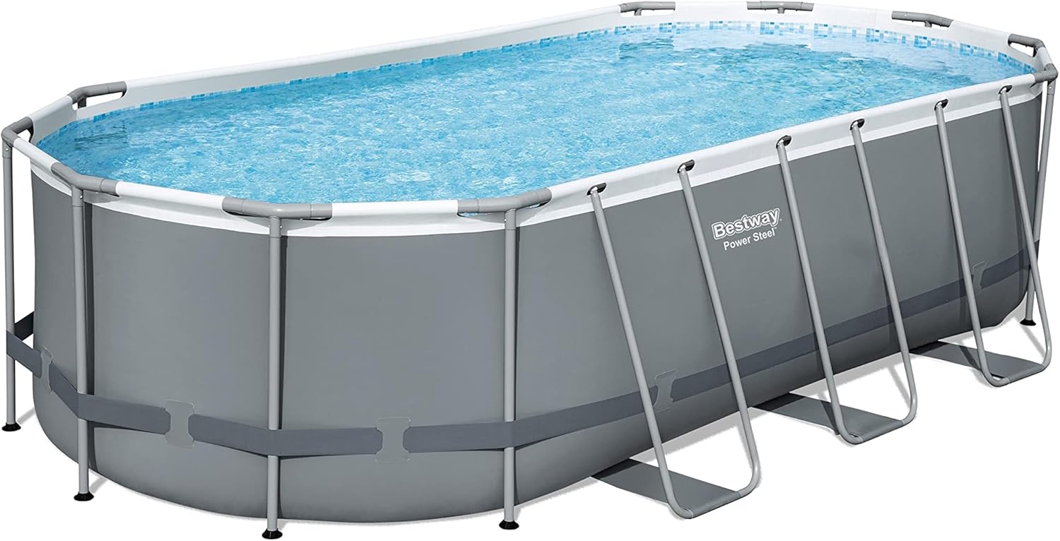 Bestway 56655E Power Steel 16ft x 10ft x 42in Outdoor Oval Frame Above Ground Swimming Pool Set with 1000 GPH Cartridge Filter Pump, Ladder, and Cover - Image 19