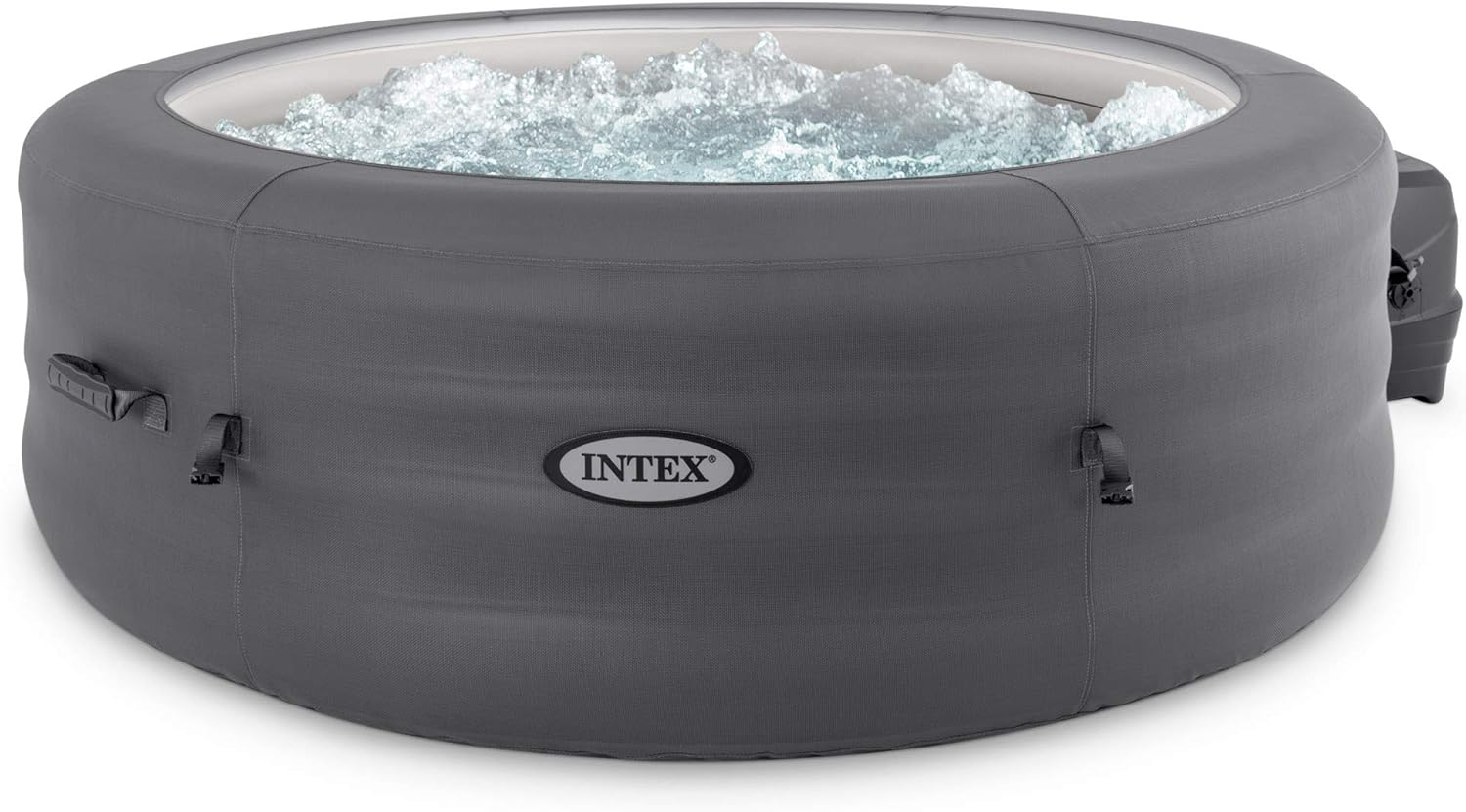 Intex 28481E Simple Spa 77in x 26in 4-Person Outdoor Portable Inflatable Round Heated Hot Tub Spa with 100 Bubble Jets, Filter Pump, and Cover, Gray